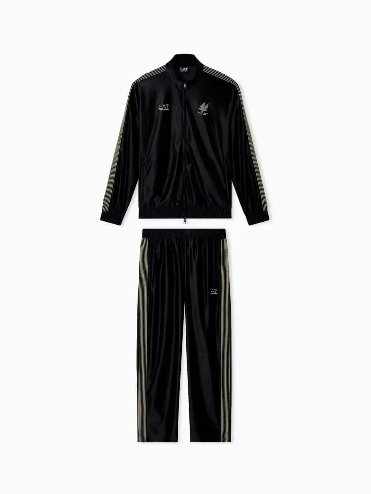 Emporio Armani tuta uomo coccer in tessuto tecnico nero con bande logo