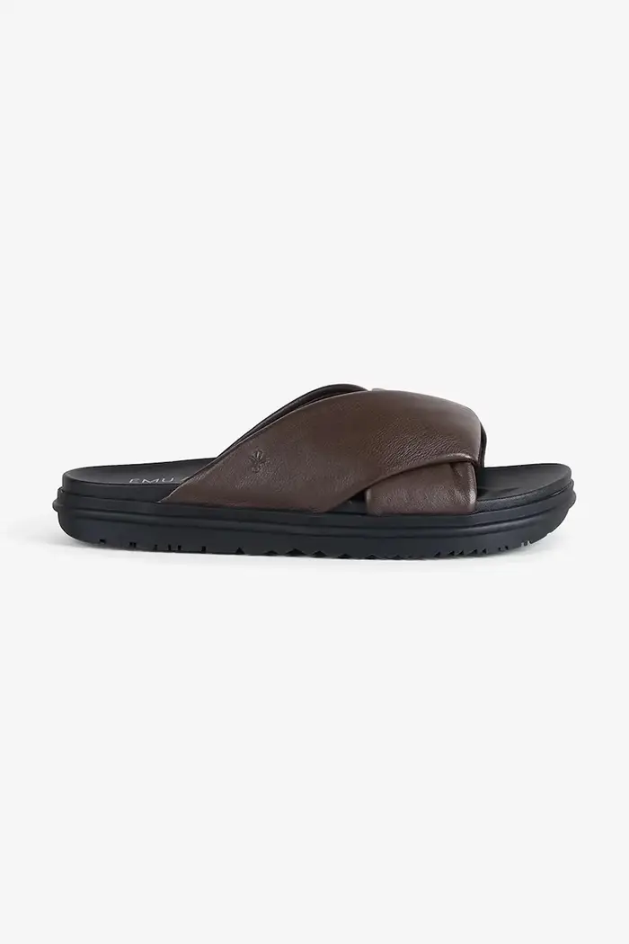 EMU Australia ciabatte slide tacchi piatti da donna in pelle Selene Marrone