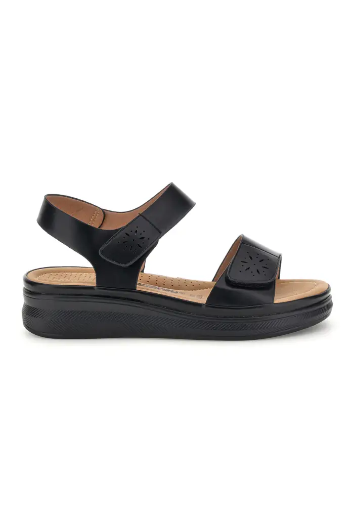 Sandali neri con zeppa e doppio strappo Energy E464 [NERO]