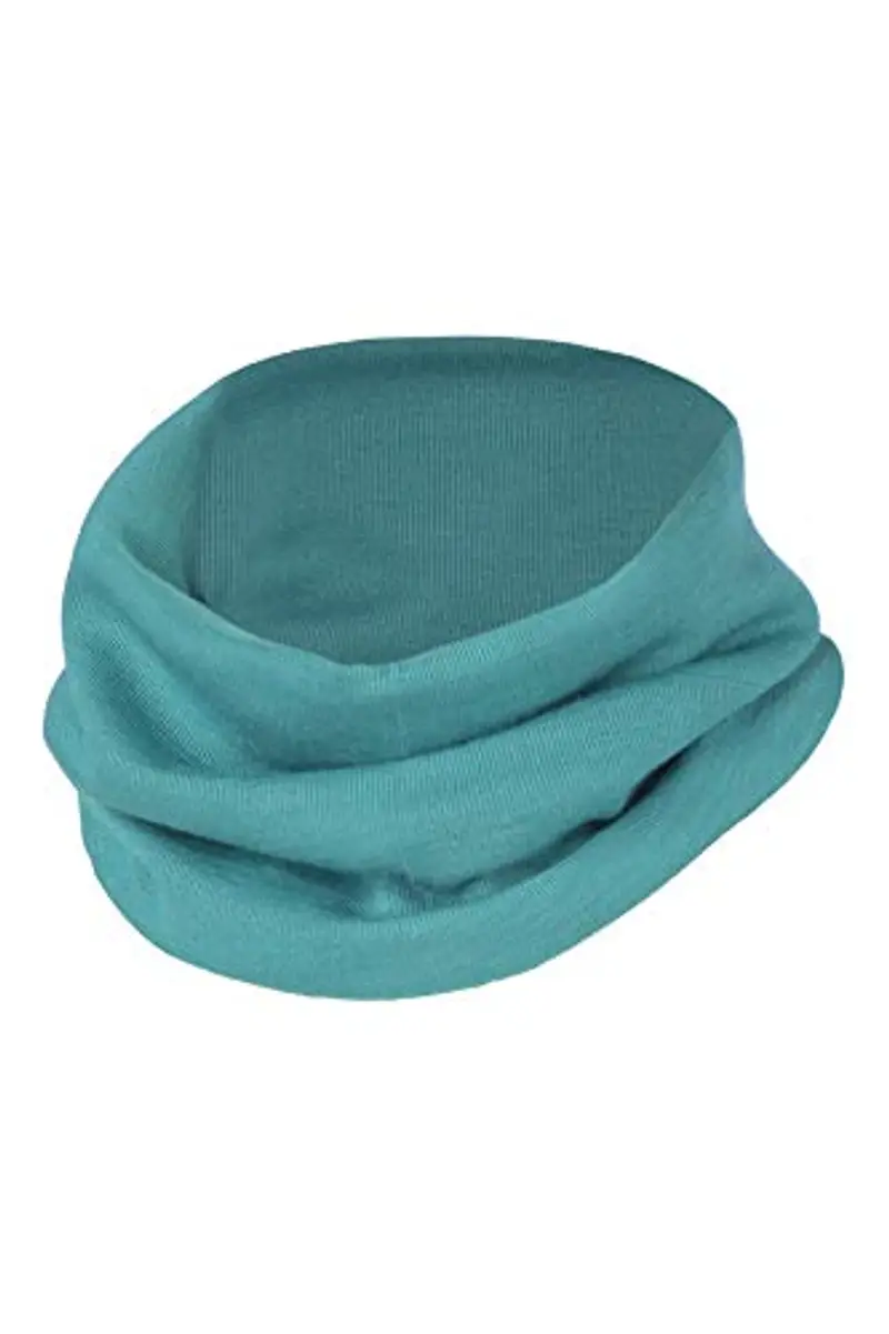 Engel Natur Sciarpa tubolare, per bambini, a costine sottili, in 70% lana (kbT), 30% seta, di colore turchese