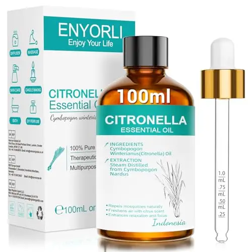 ENYORLI Olio essenziale di Citronella 100% Puro e Naturale Adatto per L'uso in Diffusori per Aromaterapia, Saponi, Sali