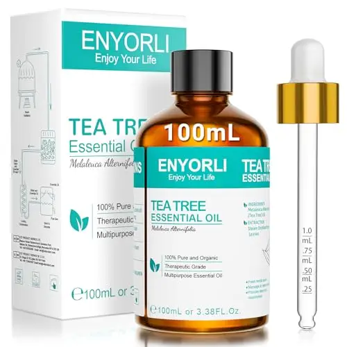 ENYORLI Tea Tree Essenziale Olio 100mL Naturale Tea Tree Olio per Pelle Viso Capelli Unghie, Aromaterapia, Diffusori