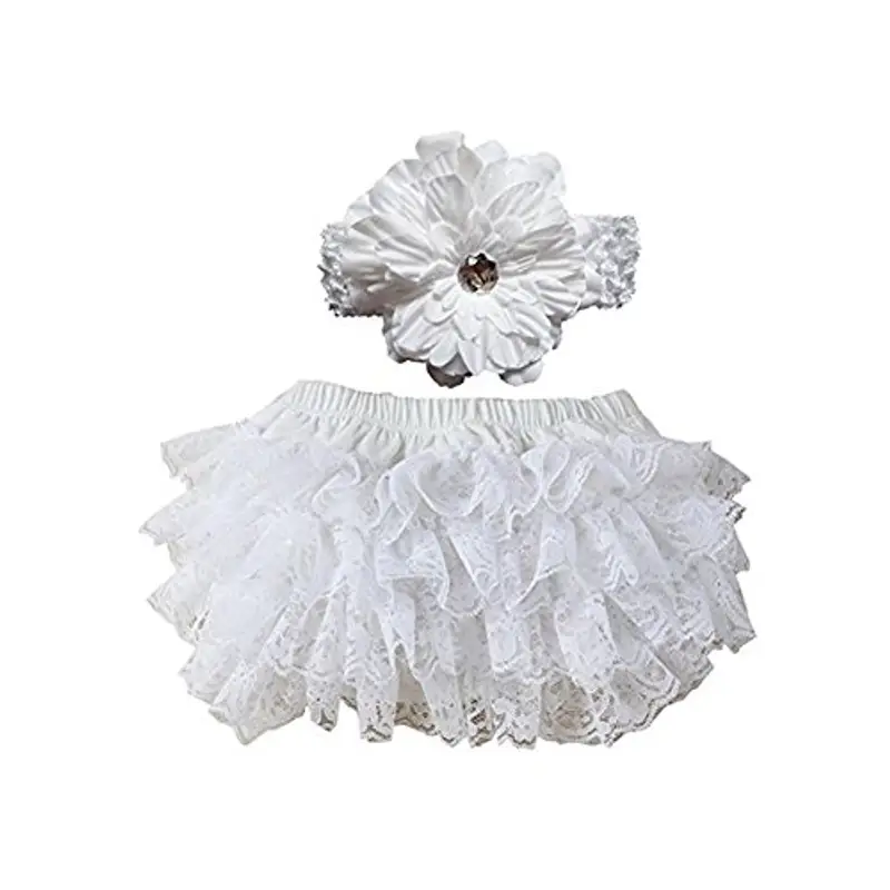 EQLEF Bloomers Bambina sveglio e Soft Lace Ruffle Bloomers Diaper Covers fascia Set For Baby (bianco)