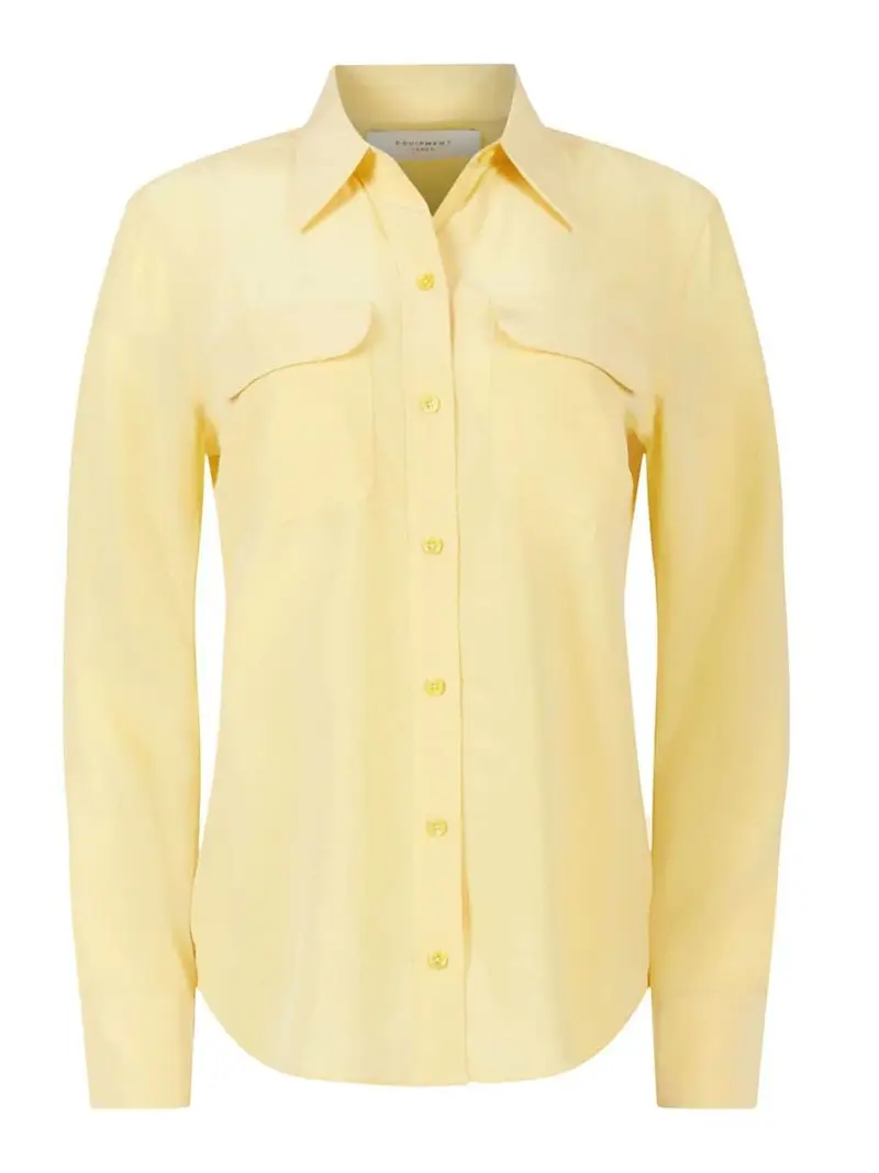 Camicia in seta dalla vestibilita' slim Giallo