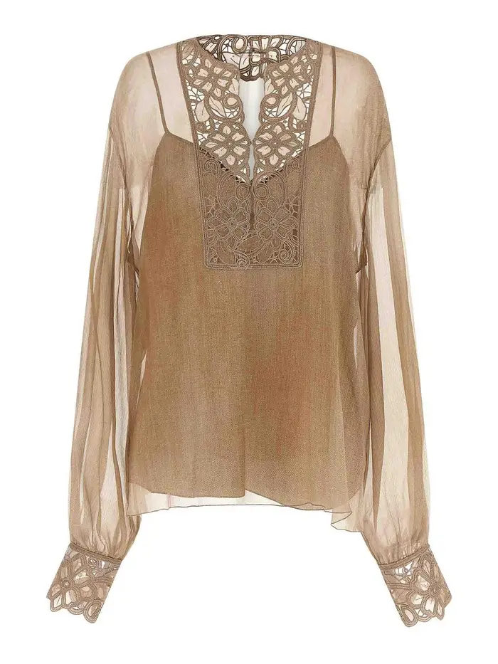 Ermanno Scervino Camicetta con intaglio floreale Beige