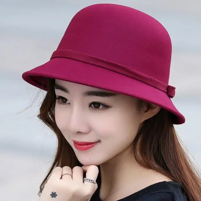 Cappelli di lana jazz francesi del nuovo autunno e inverno da donna Cappelli di feltro piccoli con viso retrò alla moda da donna colore blu navy miniatura 3