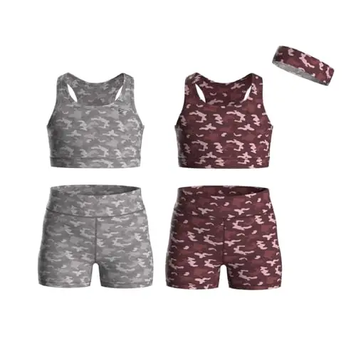Essenclo Girls Clothing Athletic Sets Sleeveless Crop Tank Tops & Bike Shorts Cheer, Gymnastics, Volleyball Size 3