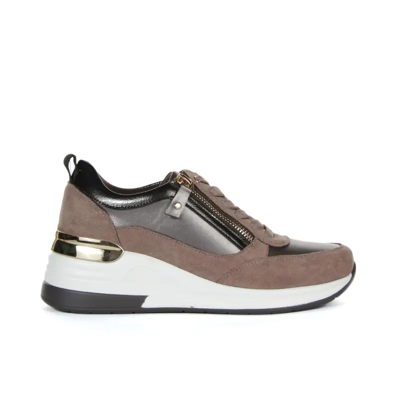 ESTRADA Sneakers beige con zeppa, lacci e zip