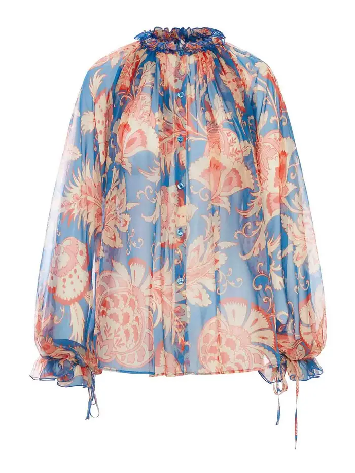 Etro Blusa In Seta Con Stampa Floreale Multicolore