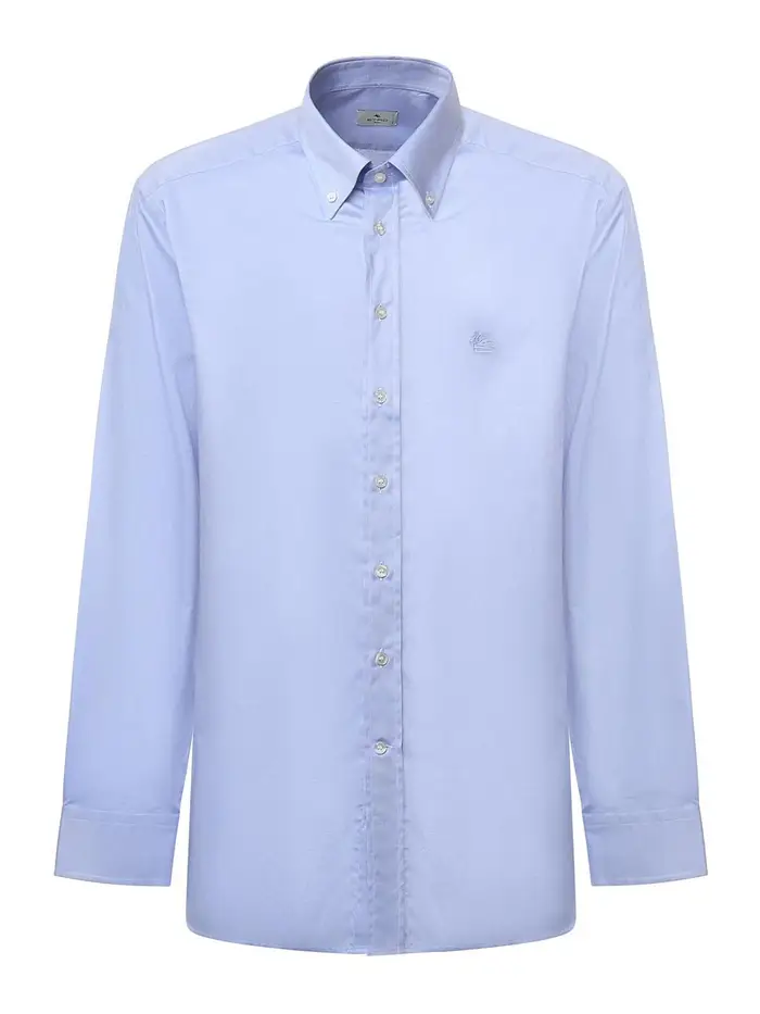 Etro Camicia In Cotone Con Ricamo Logo Blu