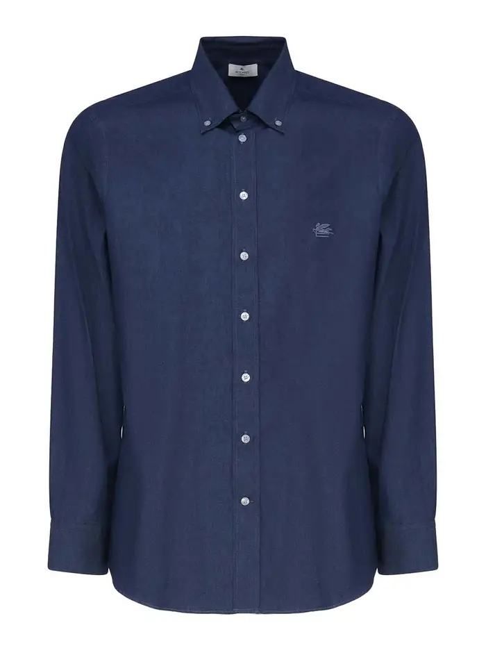 Etro Camicia In Denim Con Logo Blu