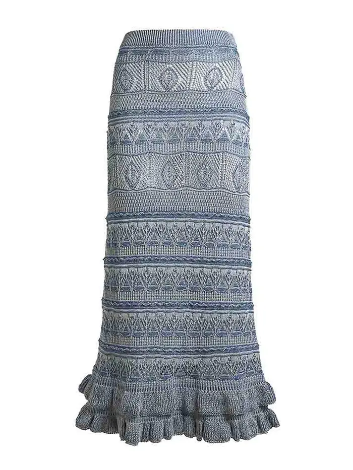 Etro Gonna lunga da donna in maglia con volant Blu