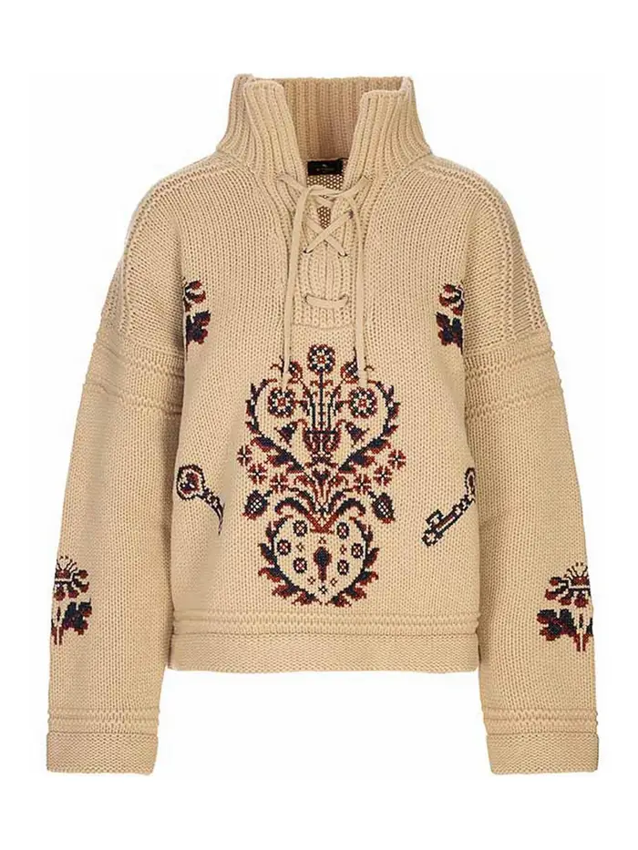 Etro Maglione Con Ricamo Folk Marrone