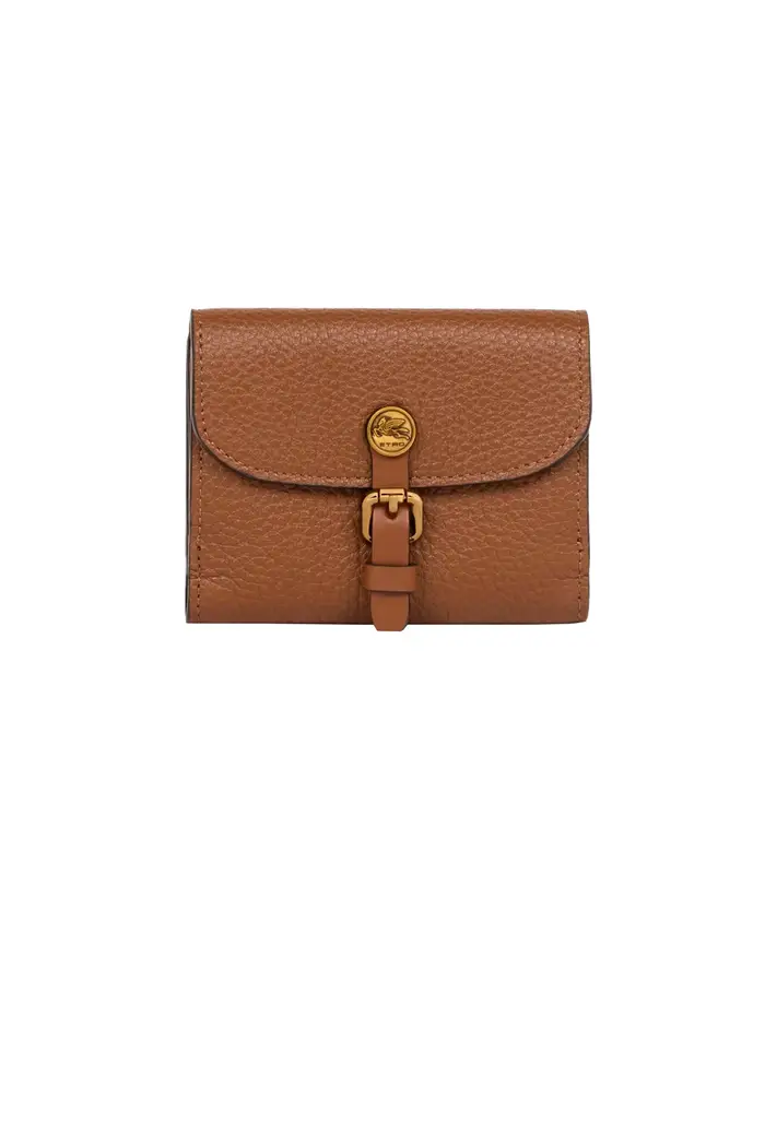 Mini portafoglio in pelle martellata Marrone Chiaro