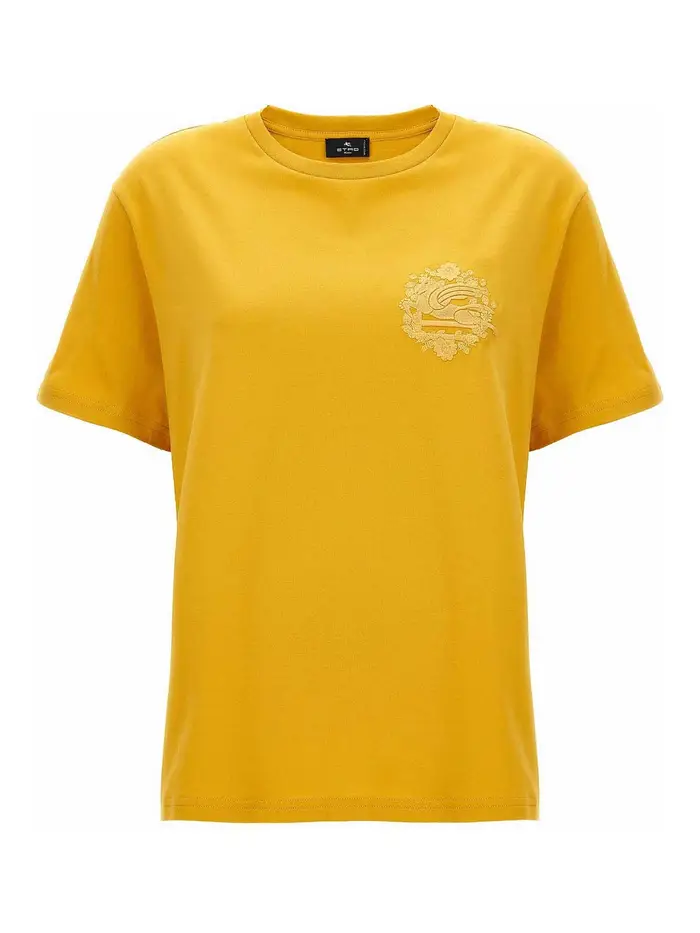Etro T-shirt in cotone ricamata Giallo