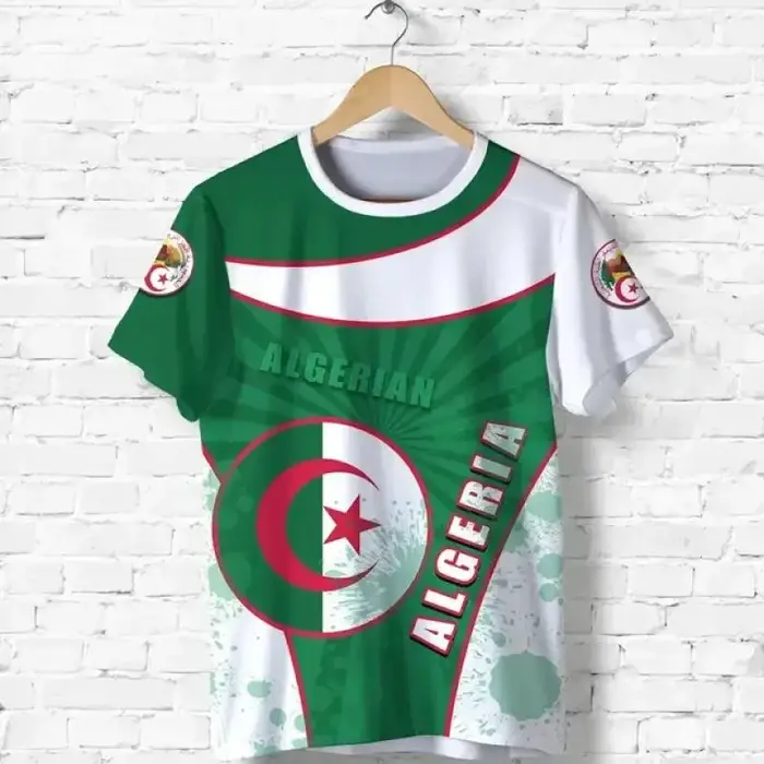 T-shirt 3D Algeria Maniche corte T-shirt sportiva casual T-shirt allentata Stampa bandiera T-shirt estiva di alta qualità Girocollo Uomo Donna Top 4XL