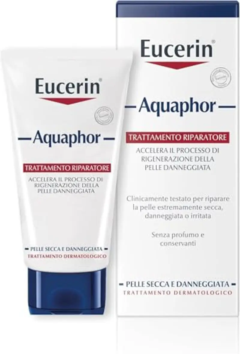 Eucerin Aquaphor Trattamento Riparatore 45 ml, Crema idratante corpo e viso per favorire il processo di guarigione