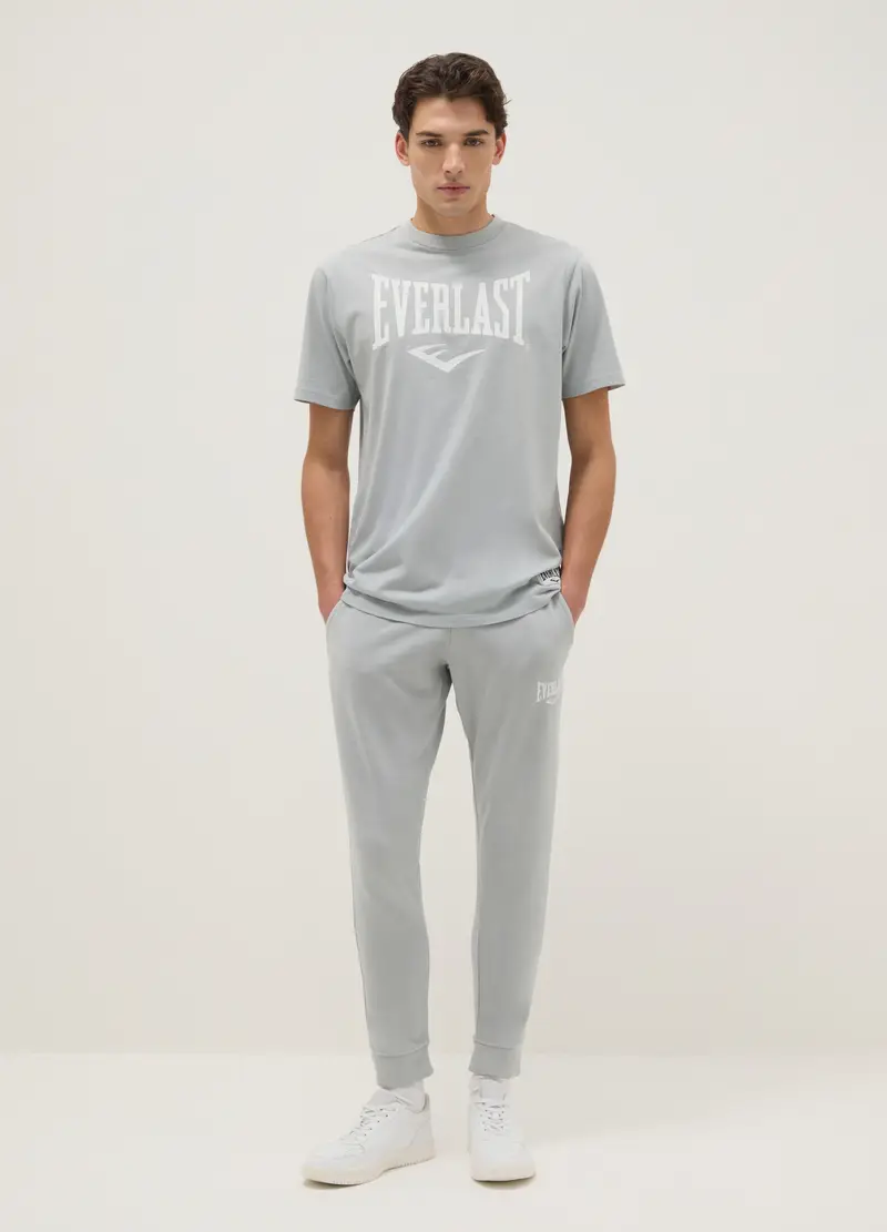 Everlast Pantaloni Jogger In Misto Cotone Grigi Regular Fit Con Logo, Uomo, Grigio