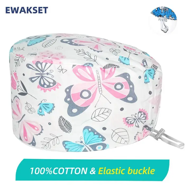 EWAKCOT berretto chirurgico cartone animato 100% cotone Berretti chirurgici da lavoro accessori medico infermiera Cappello per scrub