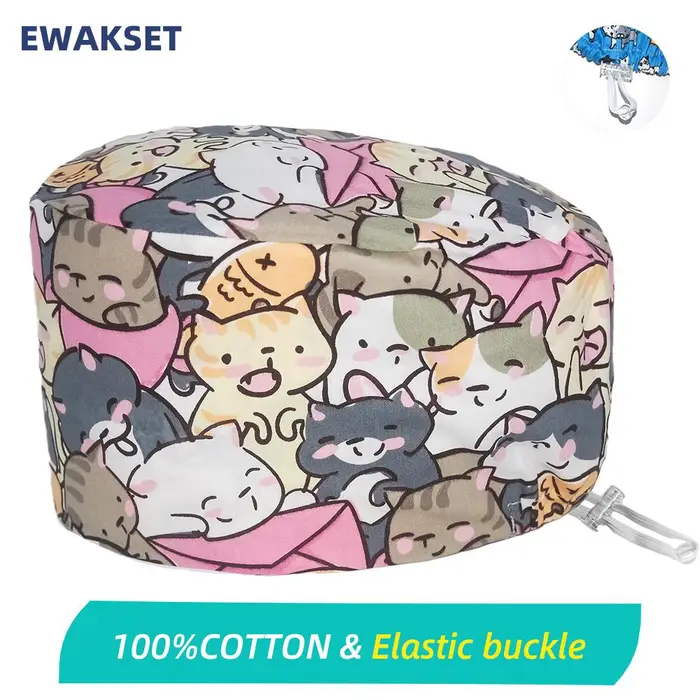 EWAKCOT berretto chirurgico cartone animato 100% cotone Berretti chirurgici da lavoro accessori medico infermiera Cappello per scrub