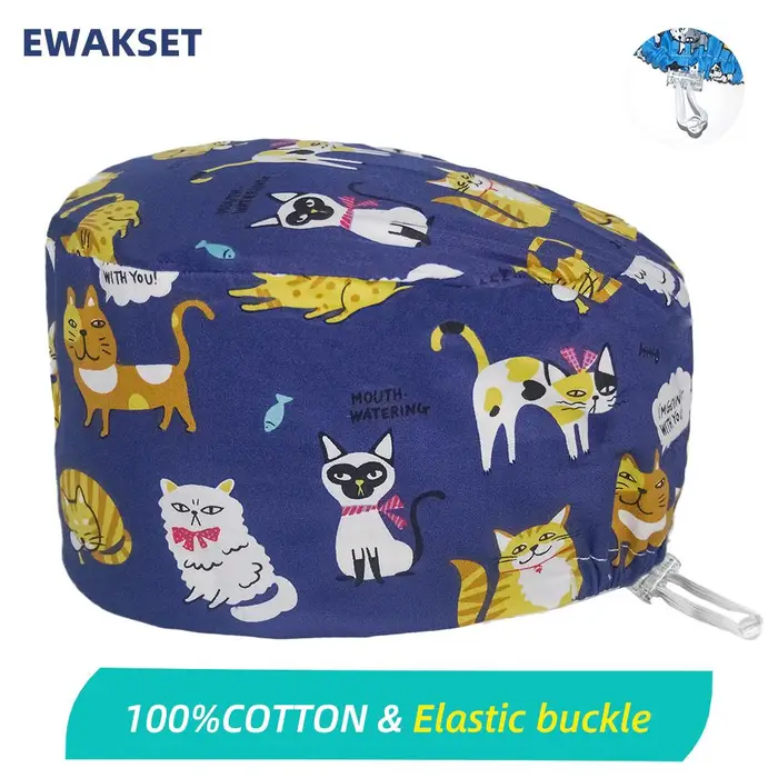 EWAKCOT berretto chirurgico cartone animato 100% cotone Berretti chirurgici da lavoro accessori medico infermiera Cappello per scrub