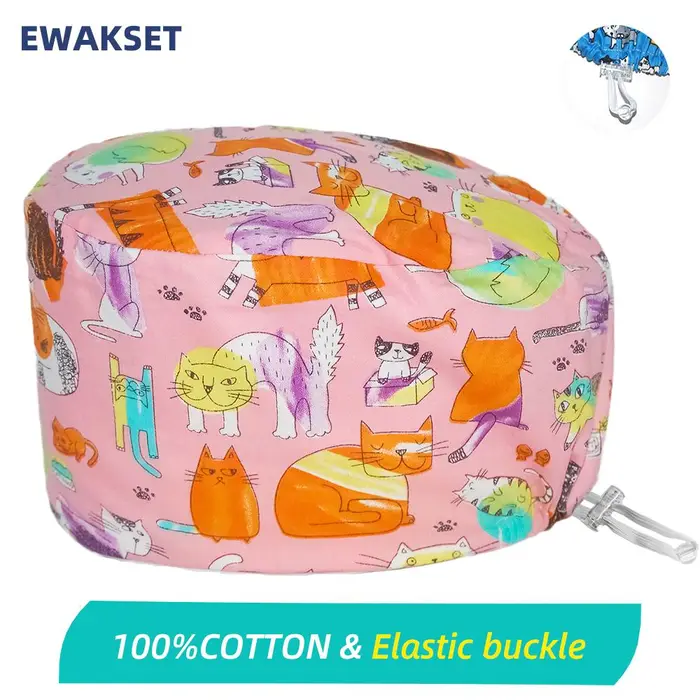 EWAKCOT berretto chirurgico cartone animato 100% cotone Berretti chirurgici da lavoro accessori medico infermiera Cappello per scrub