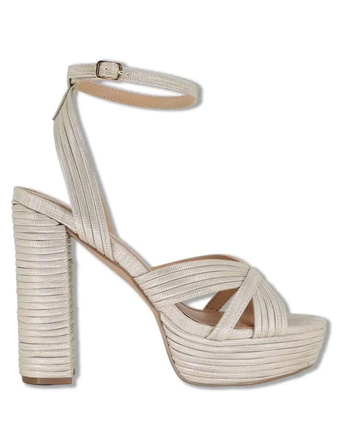Exe Sandali in rafia laminata beige con tacco alto e plateau Donna W4700832 673Z