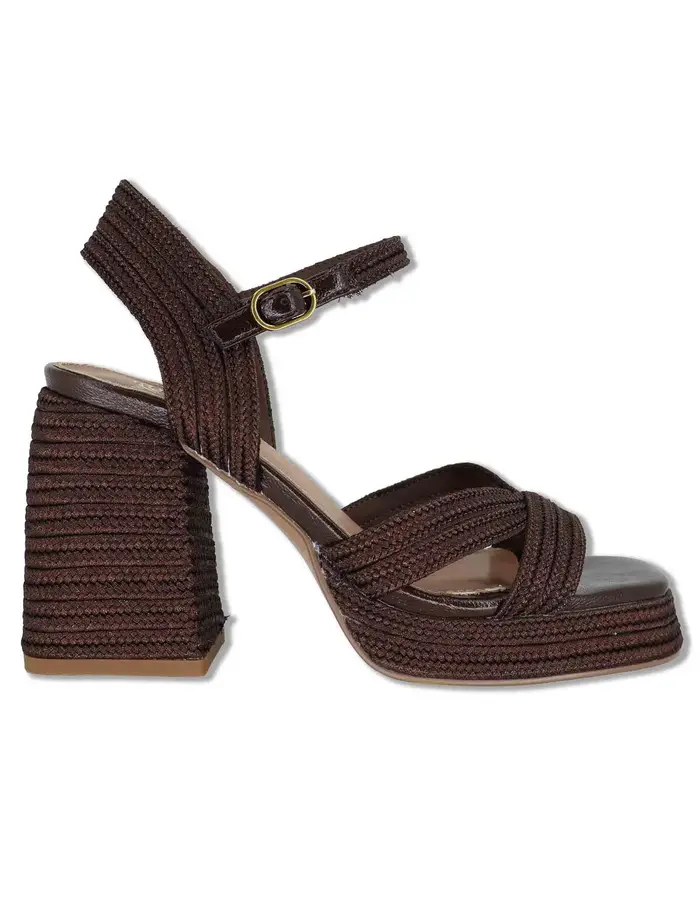 Exe Sandali in rafia marrone con cinturino e tacco alto Donna W4700020 5501