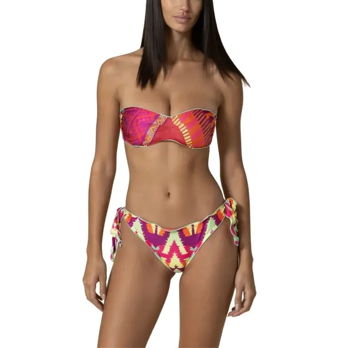bikini da donna fascia con slip regolabile e stampa a fantasia etnica multicolor