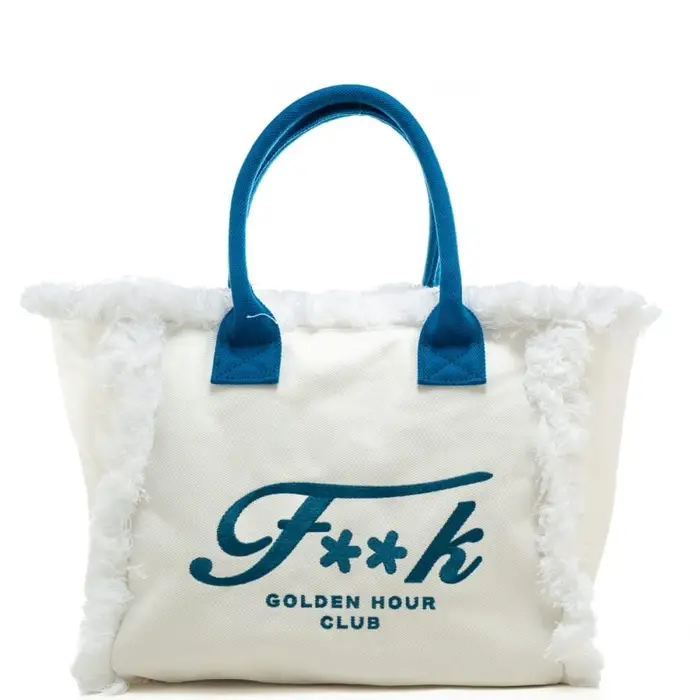 F**k maxi bag da donna in cotone con dettagli a contrasto colore bianca