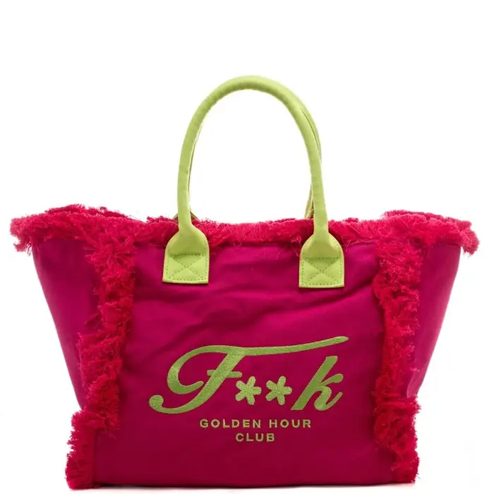 F**k maxi bag da donna in cotone con dettagli a contrasto colore fuxia