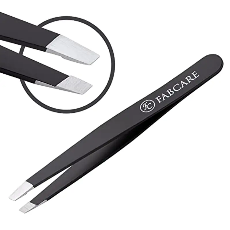 FABCARE Pinzetta per tirare le sopracciglia (obliqua) incl. custodia - punta migliorata - pinzette per sopracciglia professionali con