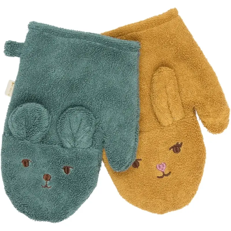 Fabelab Gants da bagno bambino Bear and Bunny (x2) Marron