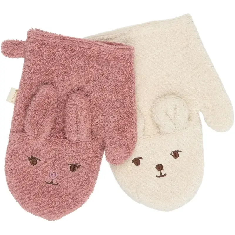 Fabelab Gants da bagno bambino Bear and Bunny (x2) Rose