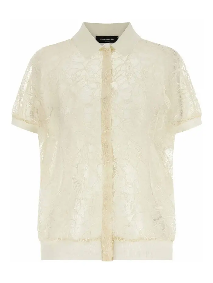 Fabiana Filippi Cardigan in pizzo di organza Beige