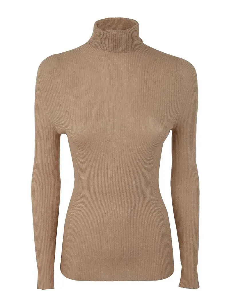 Fabiana Filippi Maglia dolcevita in lurex a costine Marrone