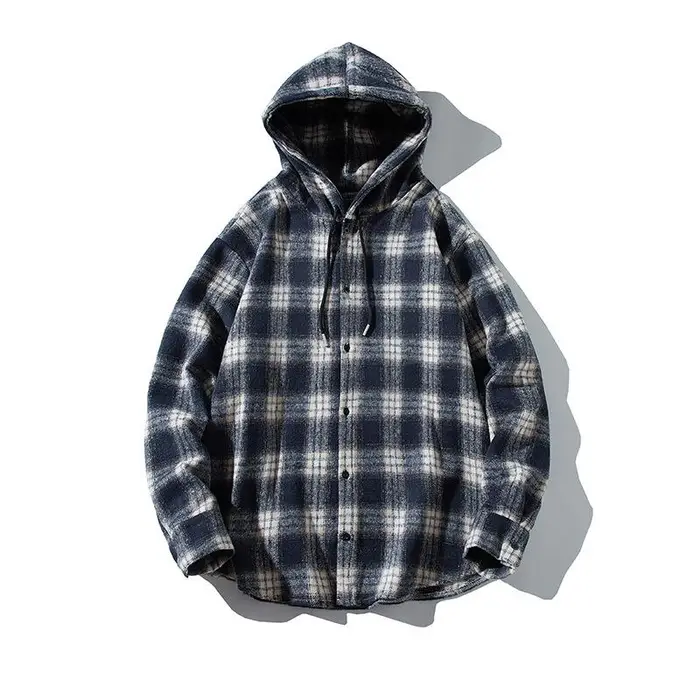 Autunno e Inverno Giapponese Retrò Abbigliamento da Uomo Pelliccioso Neutro Ispessito con Cappuccio Giacca a Camicia a Quadri Larga Top Uomo 5XL nero