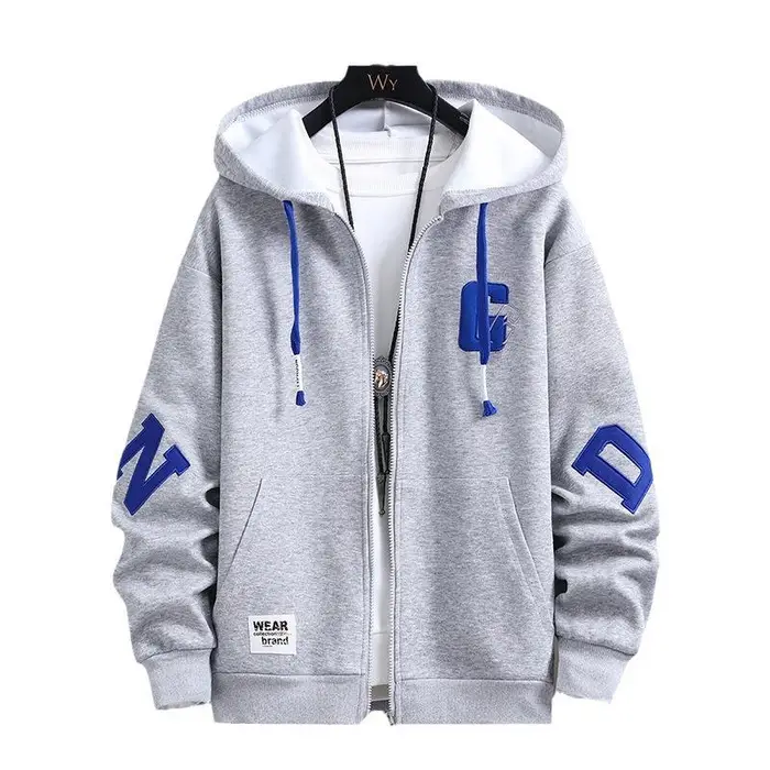 Felpa Cardigan Autunnale Adolescente Uomo Largo con Cappuccio Moda Stampa Top Studenti Scuola Media Felpa Giacca Trendy 3XL grigio