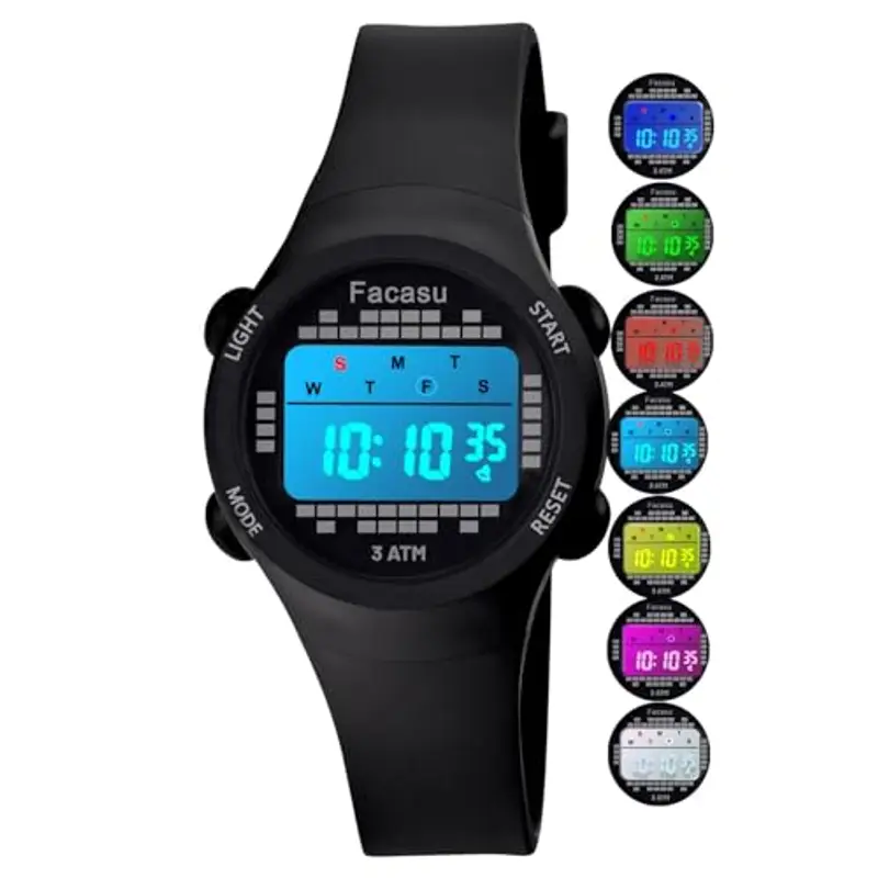 Facasu Orologio Digitale Bambini Bambine, Orologio Ragazzi Ragazze Sportivo per Esterni Impermeabile, Colorato con Luce e Cronometro