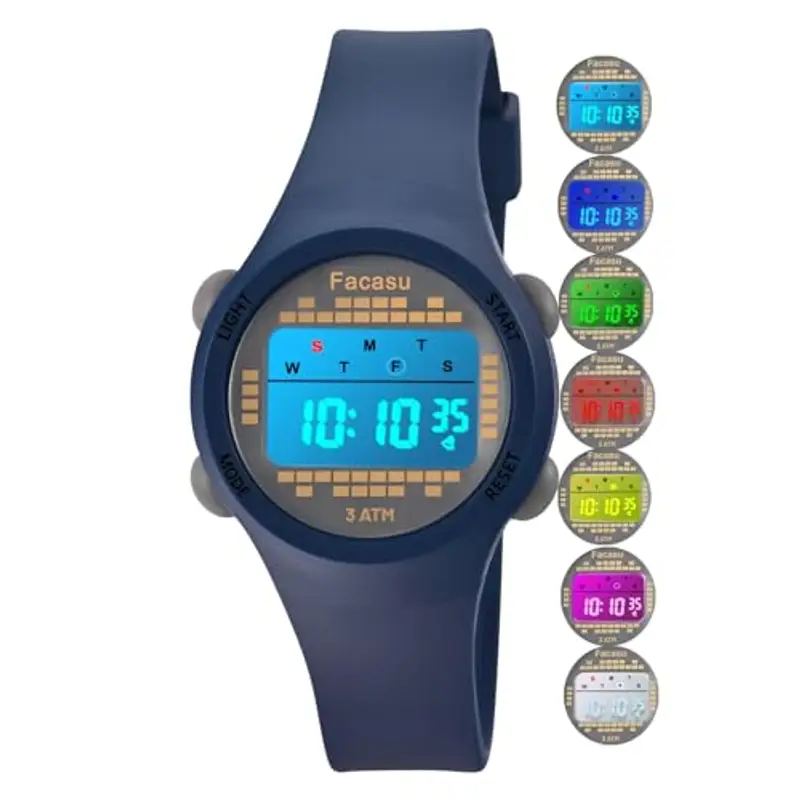 Facasu Orologio digitale bambini ragazze e ragazzi, impermeabile per bambini, luce colorata, per sport all'aria
