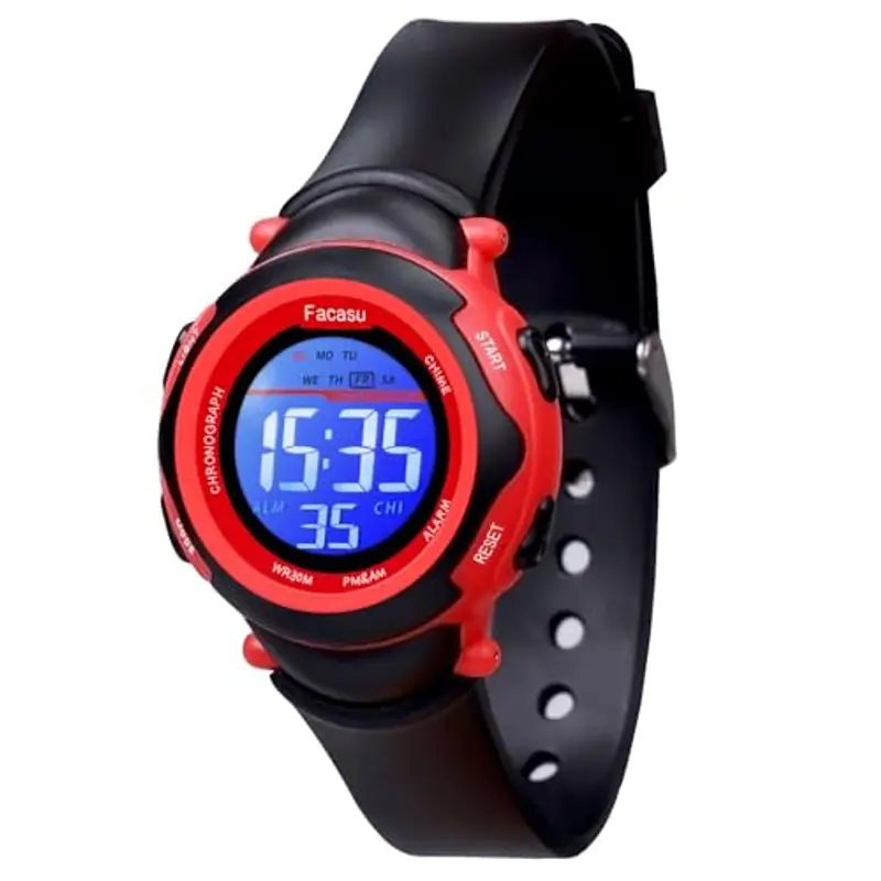 Facasu Orologio Digitale per Bambini, Ragazze e Ragazzi, Impermeabile, Luce Colorata, per Sport All'aria Aperta, Facile da Leggere e