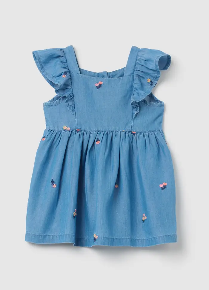 Abito Da Neonata In Puro Lyocell Denim Regular Fit Con Ricami, Bambina, Denim