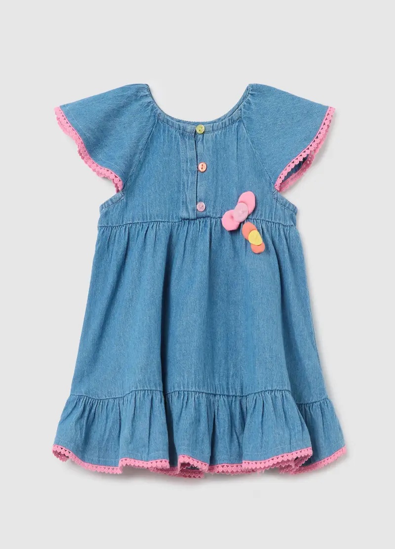 FAGOTTINO Abito In Denim Con Fiocchi Applicati, Bambina, Denim, Taglia: 9