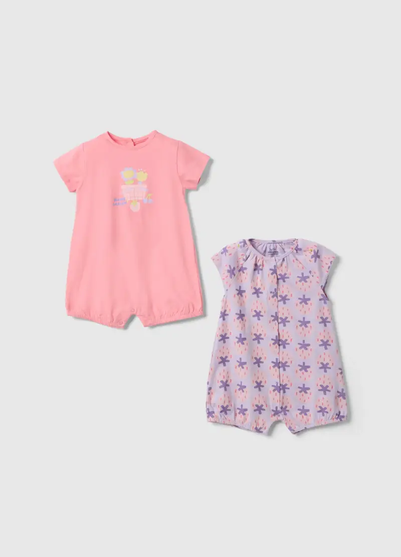 FAGOTTINO Bipack Romper In Puro Cotone Multicolor Da Neonata Con Stampe, Bambina, Multicolor