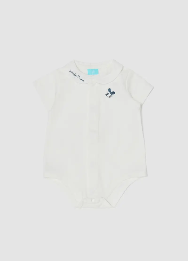 FAGOTTINO Body In Puro Cotone Bianco Da Neonato Con Ricamo Topolino, Bianco