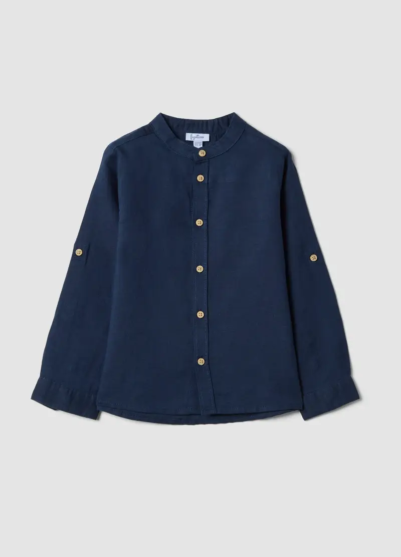 FAGOTTINO Camicia A Maniche Lunghe In Misto Lino Blu Da Bimbo Regular Fit, Bambino, Blu