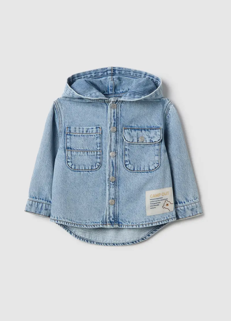 FAGOTTINO Camicia In Denim Blu Regular Fit Con Cappuccio Per Bimbo, Bambino, Denim