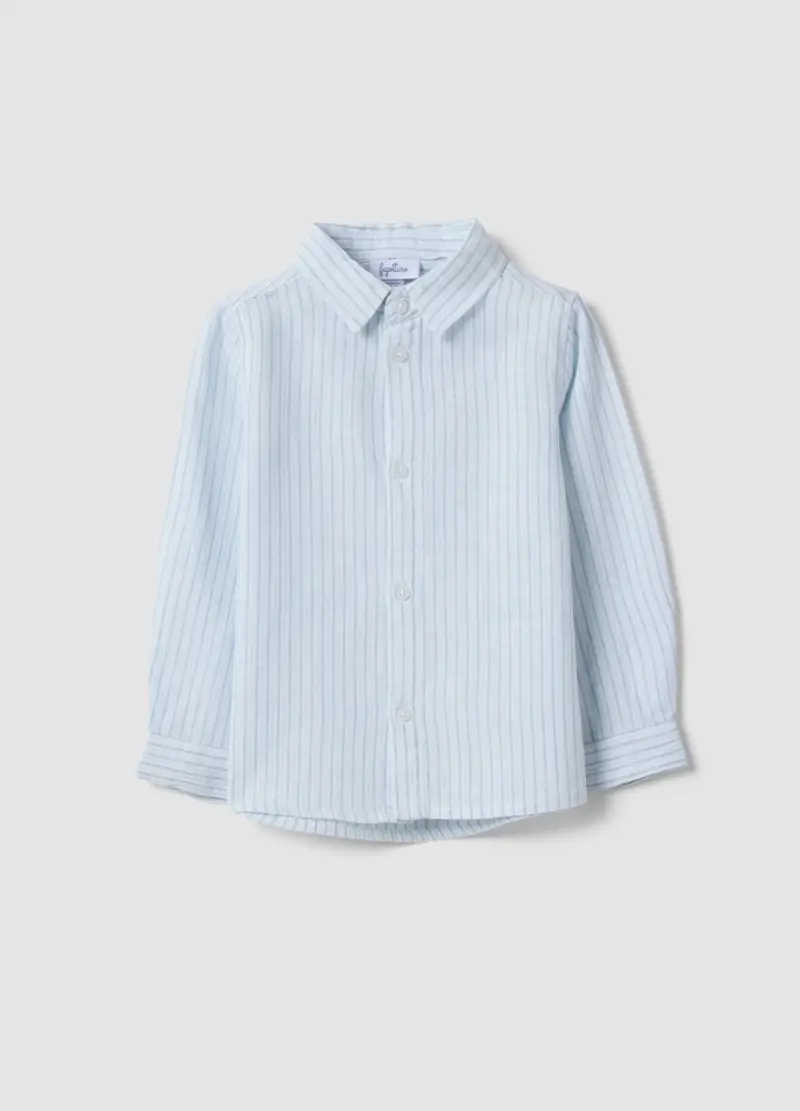 FAGOTTINO Camicia In Misto Lino Azzurra A Righe Da Bimbo Regular Fit, Bambino, Azzurro