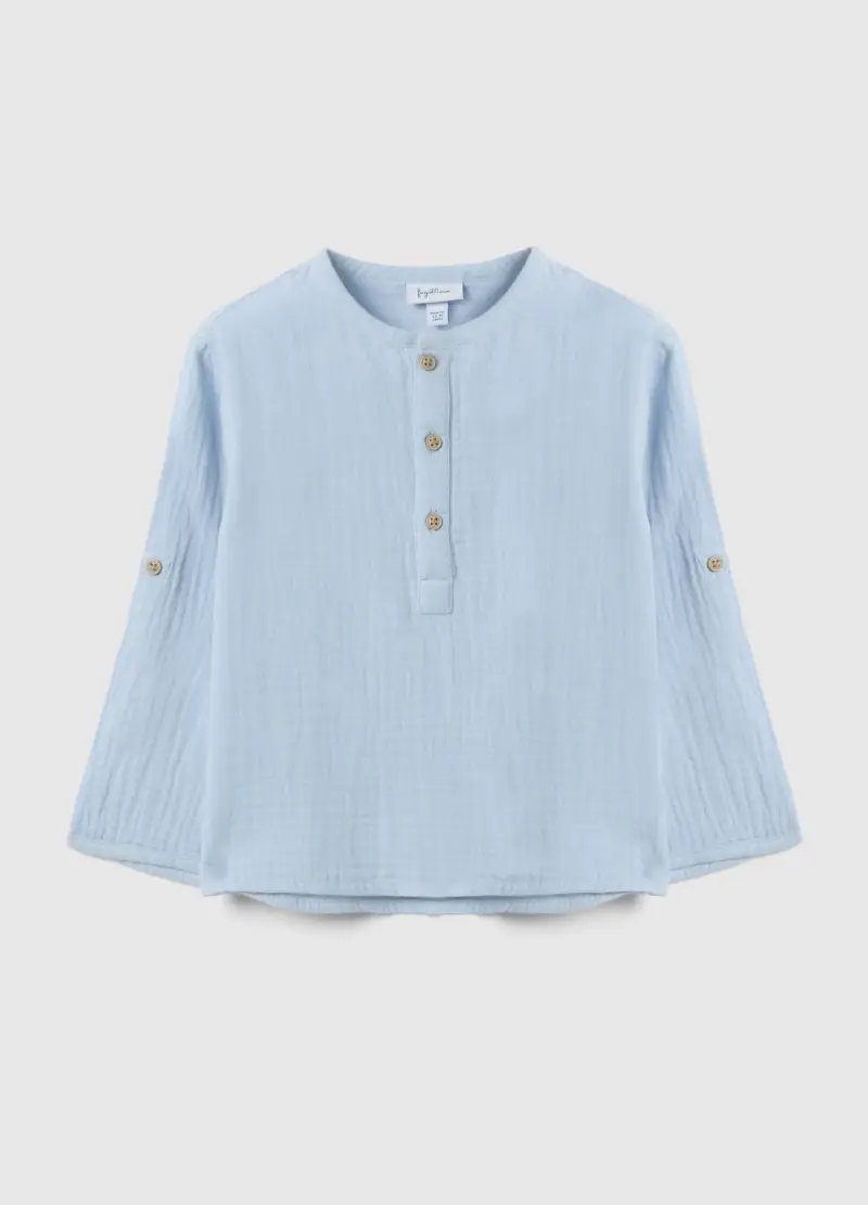 FAGOTTINO Camicia In Puro Cotone Azzurra Da Bimbo Regular Fit Con Collo Coreano, Bambino, Azzurro