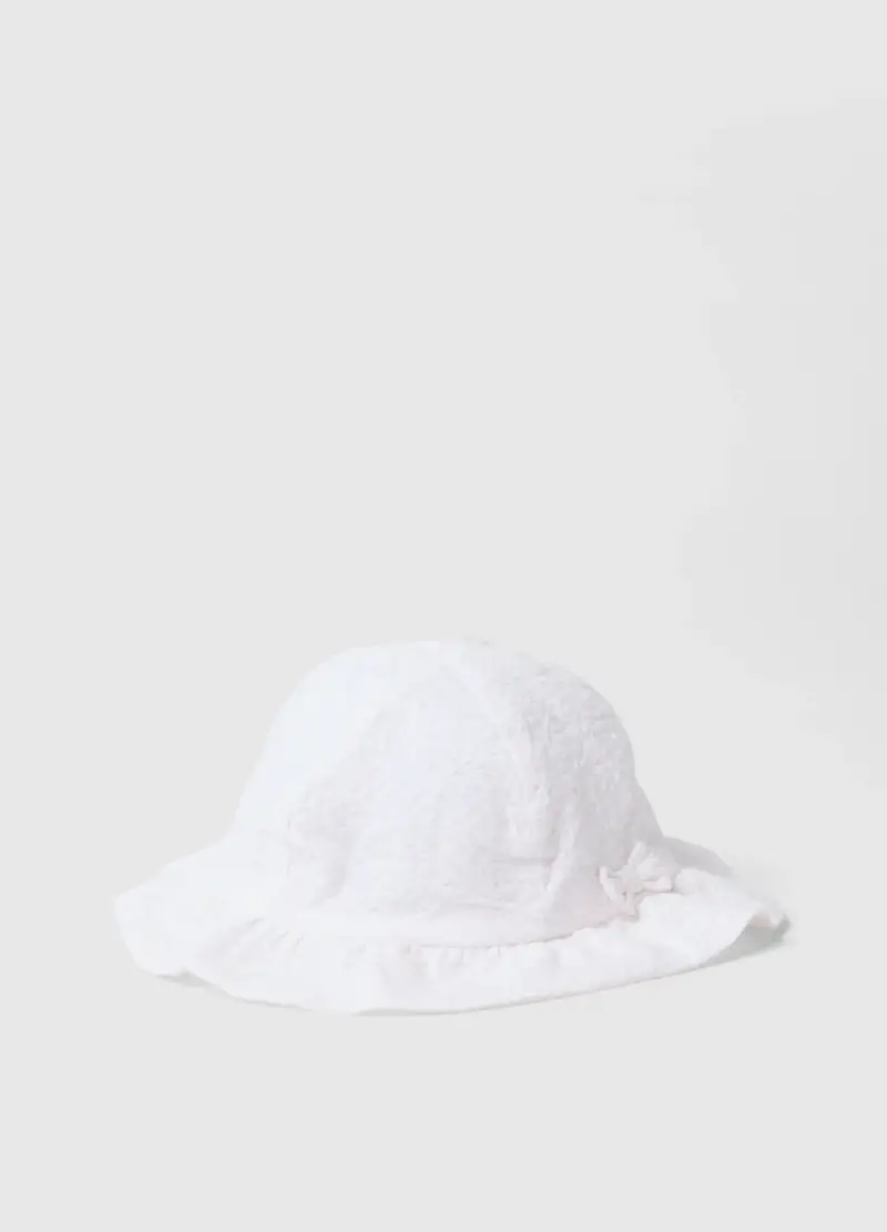 FAGOTTINO Cappello In Puro Cotone Bianco Da Neonata Con Fiocco, Bianco
